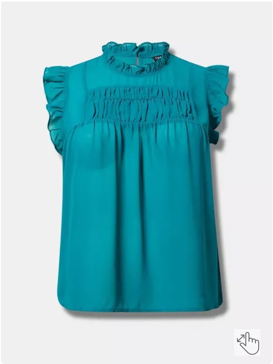 Torrid Curve Tops - Ruffled Mock-Neck Sleeveless Blouse - Teal